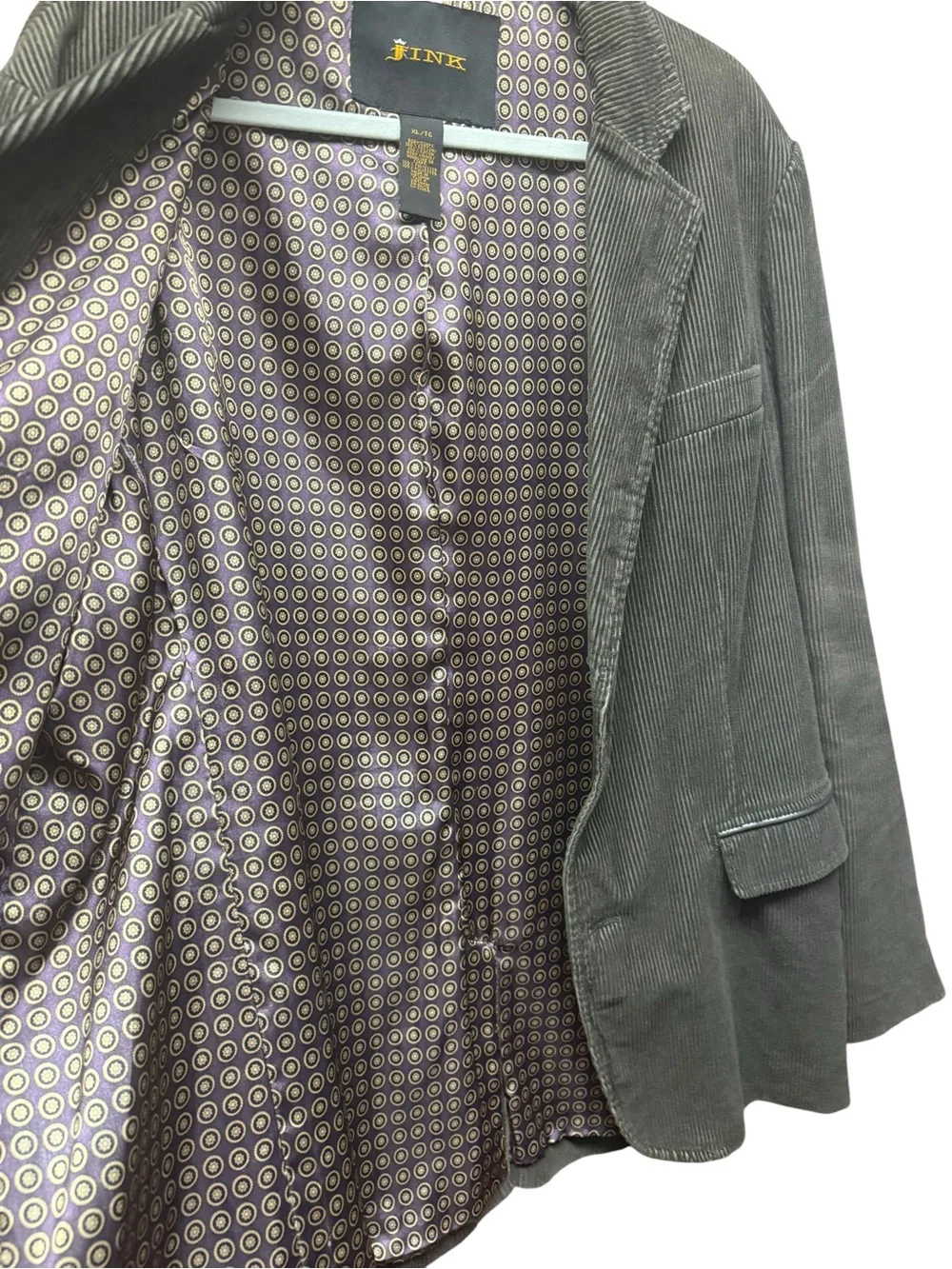 Vintage Jink Brown Corduroy Blazer Dark Academic Retro Tile Print Lining XL